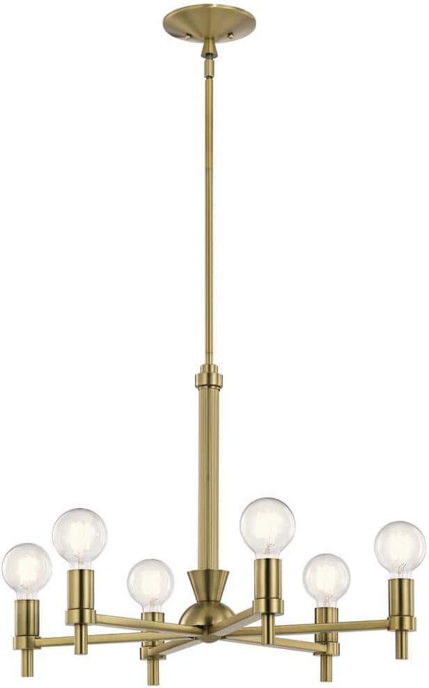 KICHLER Torvee 25 in. 6-Light Brushed Natural Brass Art Deco Candle Circle Chandelier for Dining Room