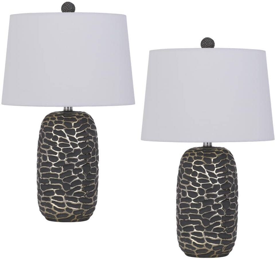 CAL Lighting Menlo 25 in. H Resin Lamp Set in Ash Black/Antique Silver Finish