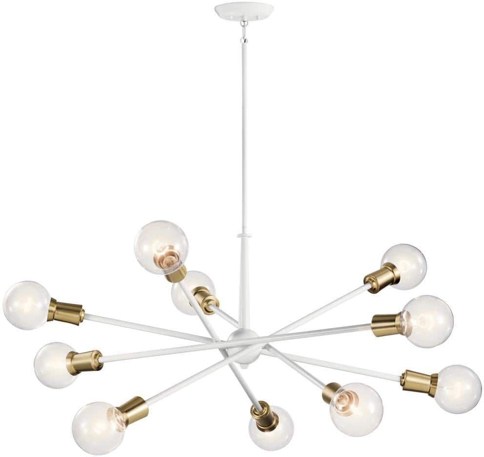 KICHLER Armstrong 47 in. 10-Light White Mid-Century Modern Sputnik Chandelier for Dining Room