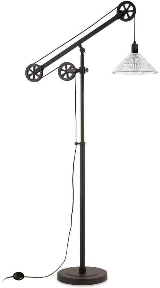 Meyer&Cross Descartes 70 in. Blackened Bronze Floor Lamp with Pulley System and Ribbed Glass Shade