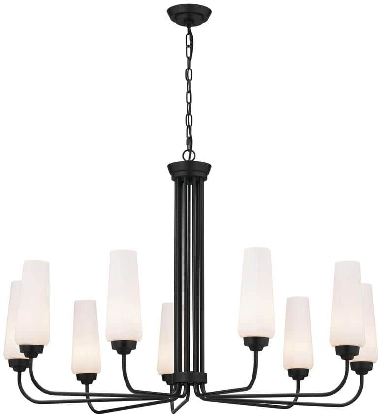 KICHLER Truby 38 in. 9-Light Black Art Deco Shaded Empire Chandelier for Dining Room