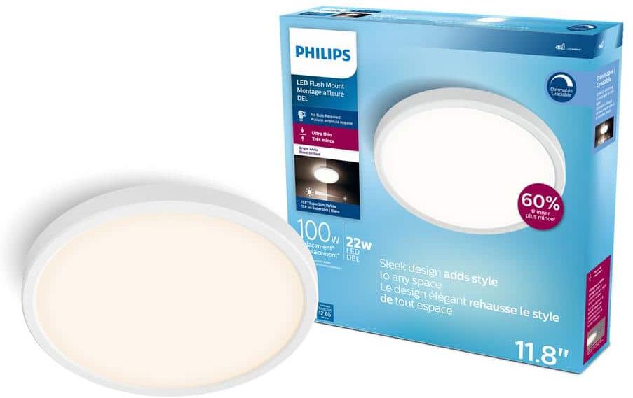 Philips White 11.8 in. SuperSlim Integrated LED Flush Mount Bright White 3000K (2-Pack)