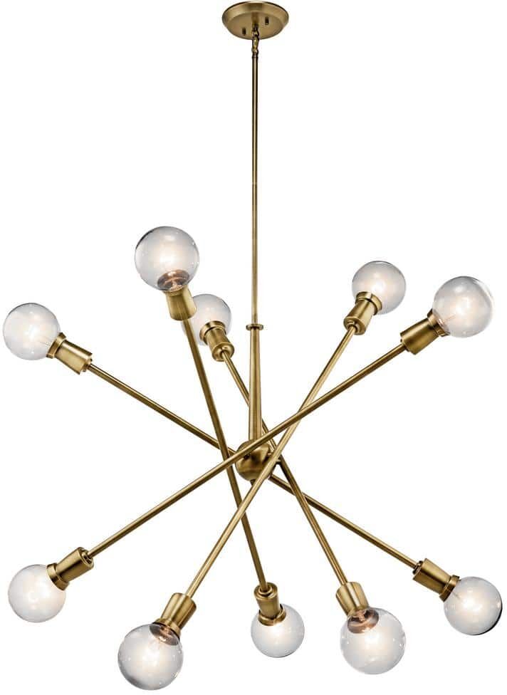 KICHLER Armstrong 47 in. 10-Light Natural Brass Mid-Century Modern Sputnik Chandelier for Dining Room