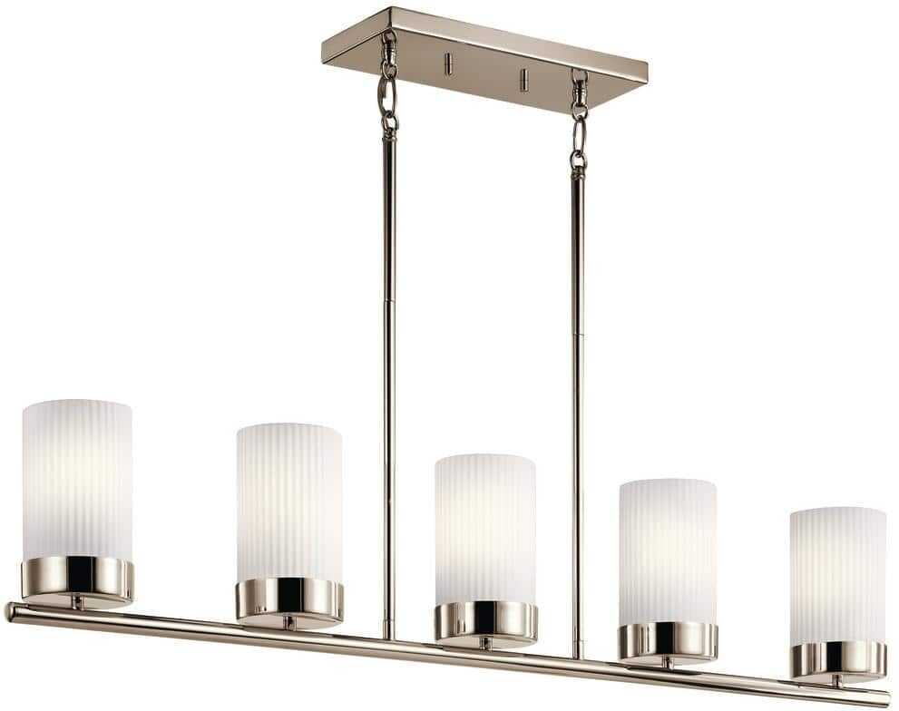 KICHLER Ciona 43 in. 5-Lights Polished Nickel Art Deco Island Linear Chandelier for Dining Room