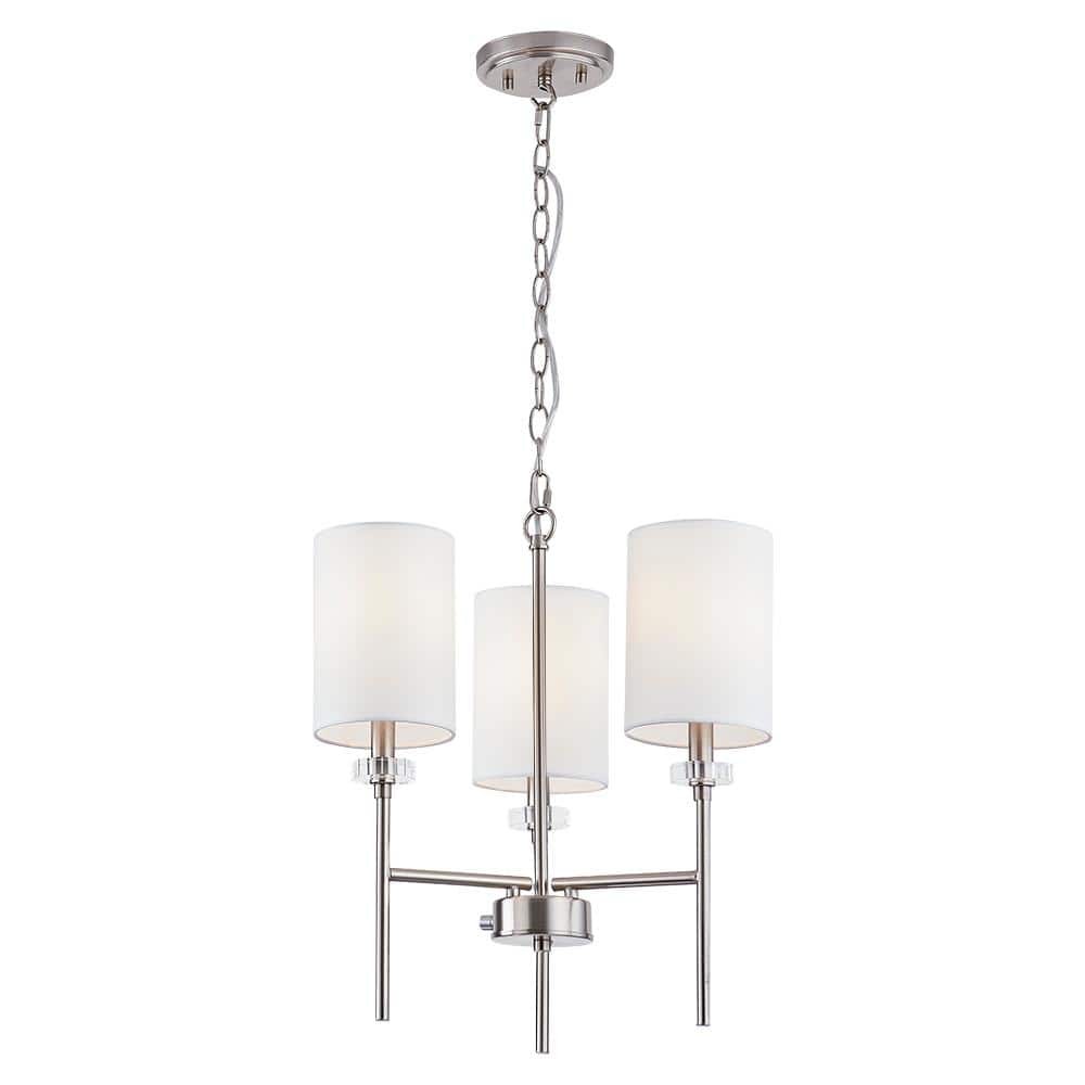 Home Decorators Collection Dawson Three Lights Chandelier Modern Brushed Nickel Finish with White Fabric Shades