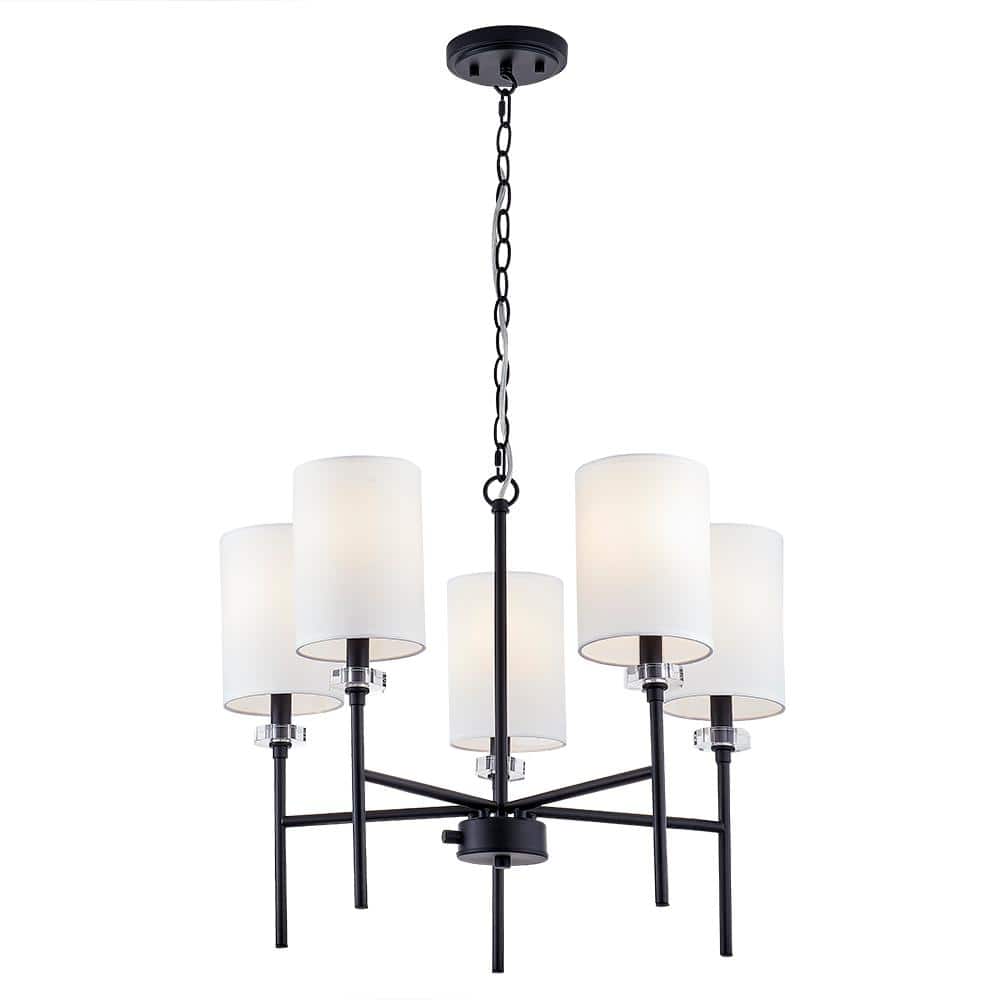 Home Decorators Collection Dawson Five Lights Chandelier Matte Black Finish with White Fabric Shades