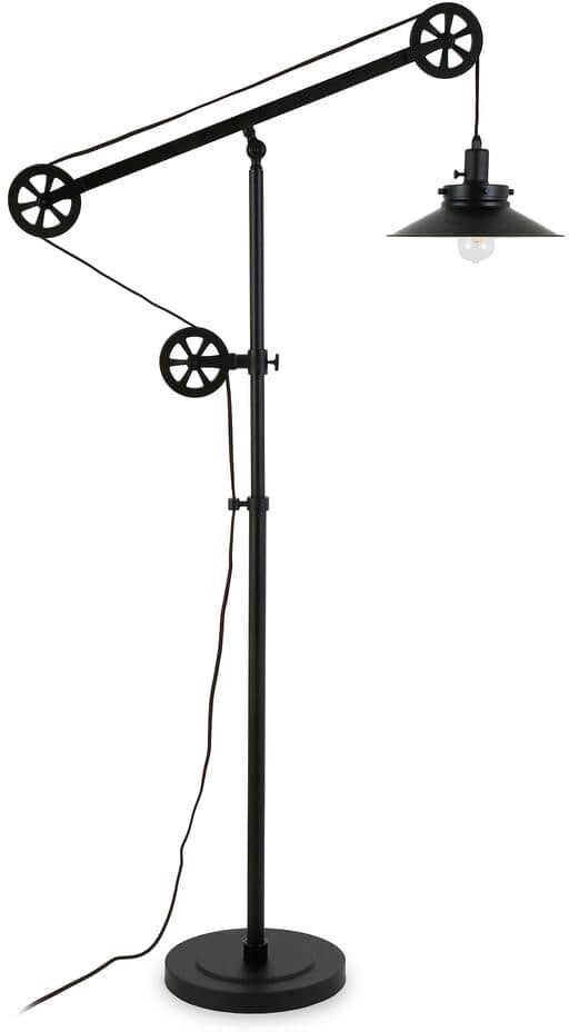 Meyer&Cross Descartes 63 in. Blackened Bronze Wide Brim Pulley System Floor Lamp with Metal Shade