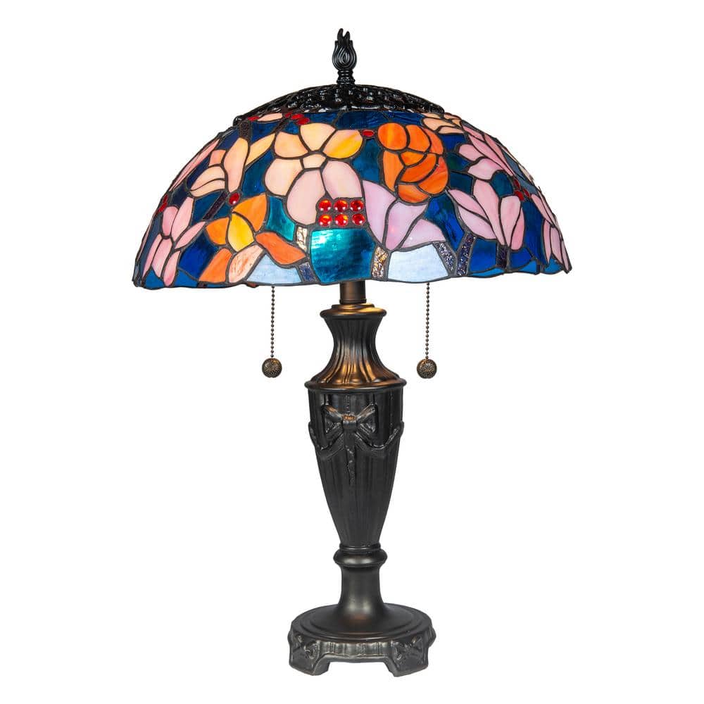 Dale Tiffany 24 in. Tall Florieta Tiffany Table Lamp Handmade Genuine Stained Glass Shade Antique Bronze Finish Base