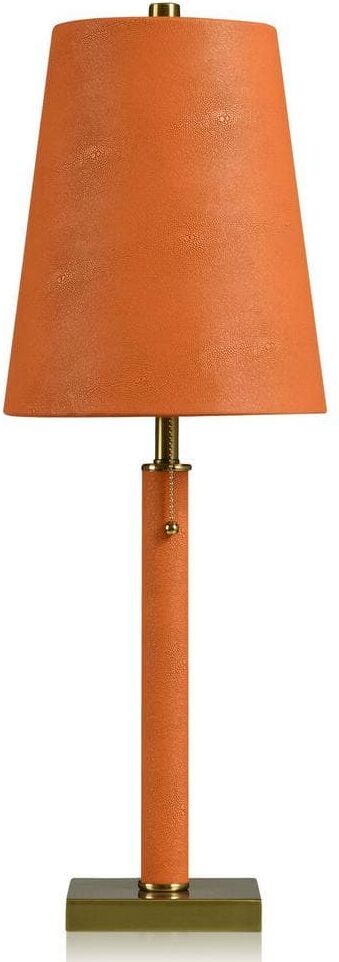 StyleCraft Shagreen 29.5 in. Green Candlestick Task and Reading Table Lamp for Living Room with Orange Faux Leather Shade