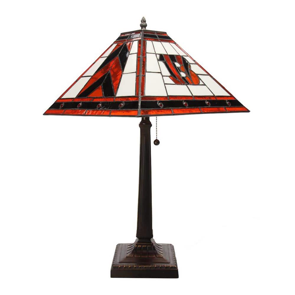 The Memory Company NFL 23 in. Antique Bronze Stained Glass Mission Lamp- Bengals