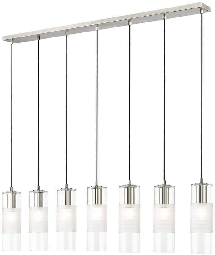 Alton 54 in. 7-Light Brushed Nickel Linear Chandelier with Clear Plus Frosted Glass Shades