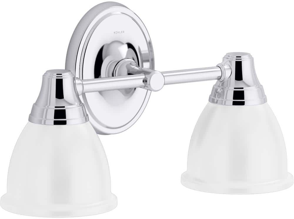 KOHLER Forte 2 Light Polished Chrome Indoor Bathroom Vanity Light Fixture, Position Facing Up or Down, UL Listed