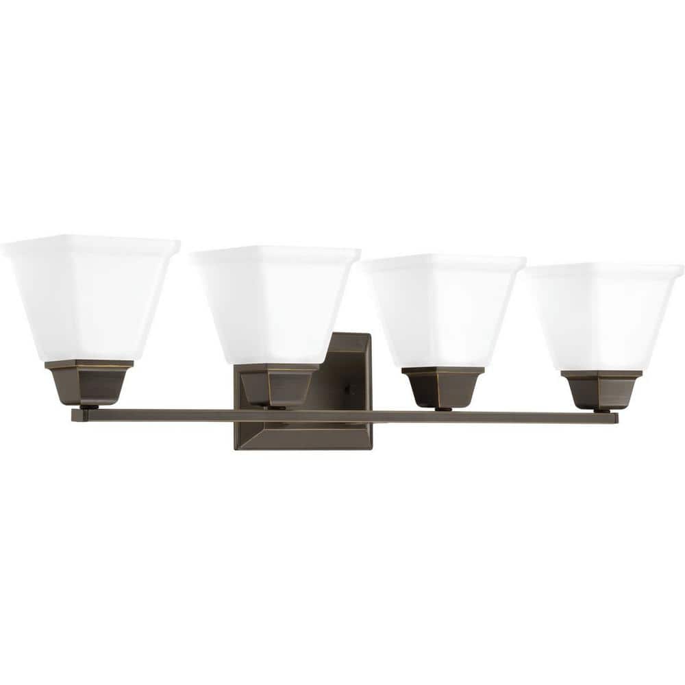 Progress Lighting Clifton Heights Collection 4-Light Antique Bronze Etched Glass Craftsman Bath Vanity Light