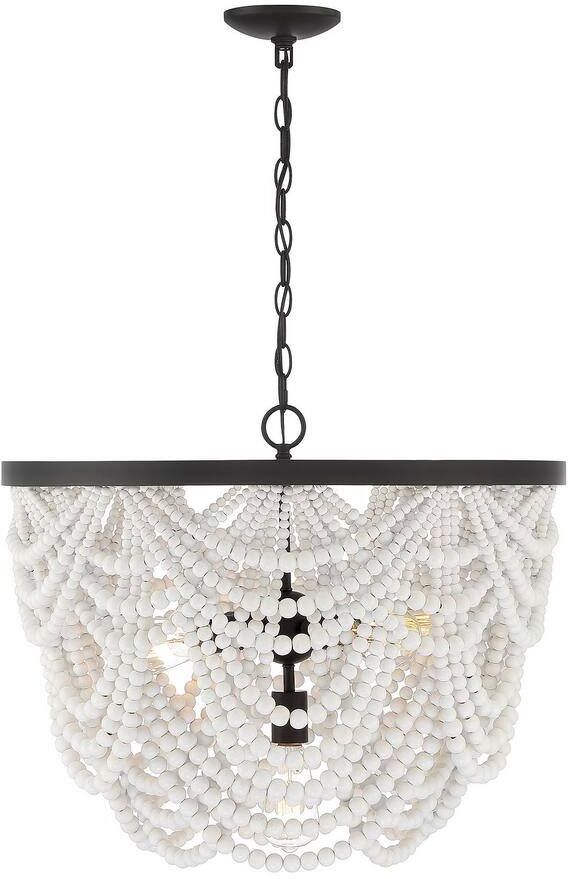 Savoy House 24 in. W x 20 in. H 5-Light Oil Rubbed Bronze Chandelier with White Wood Beads