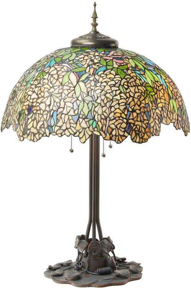 River of Goods Valencia 31 .75 in. Antique Bronze Laburnum Tiffany-Style Stained Glass Table Lamp