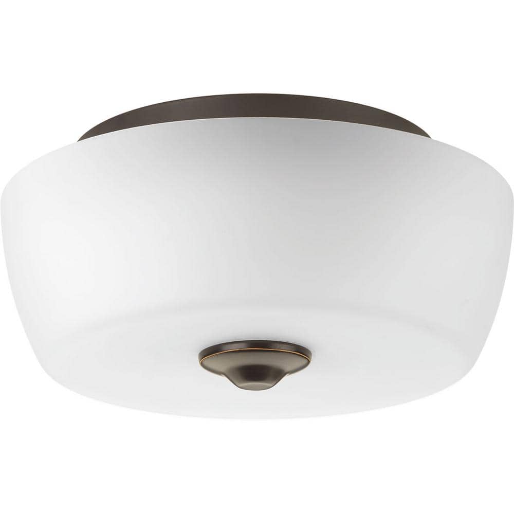 Progress Lighting Leap Collection 2-Light Antique Bronze Flush Mount with Etched Opal Glass Shade