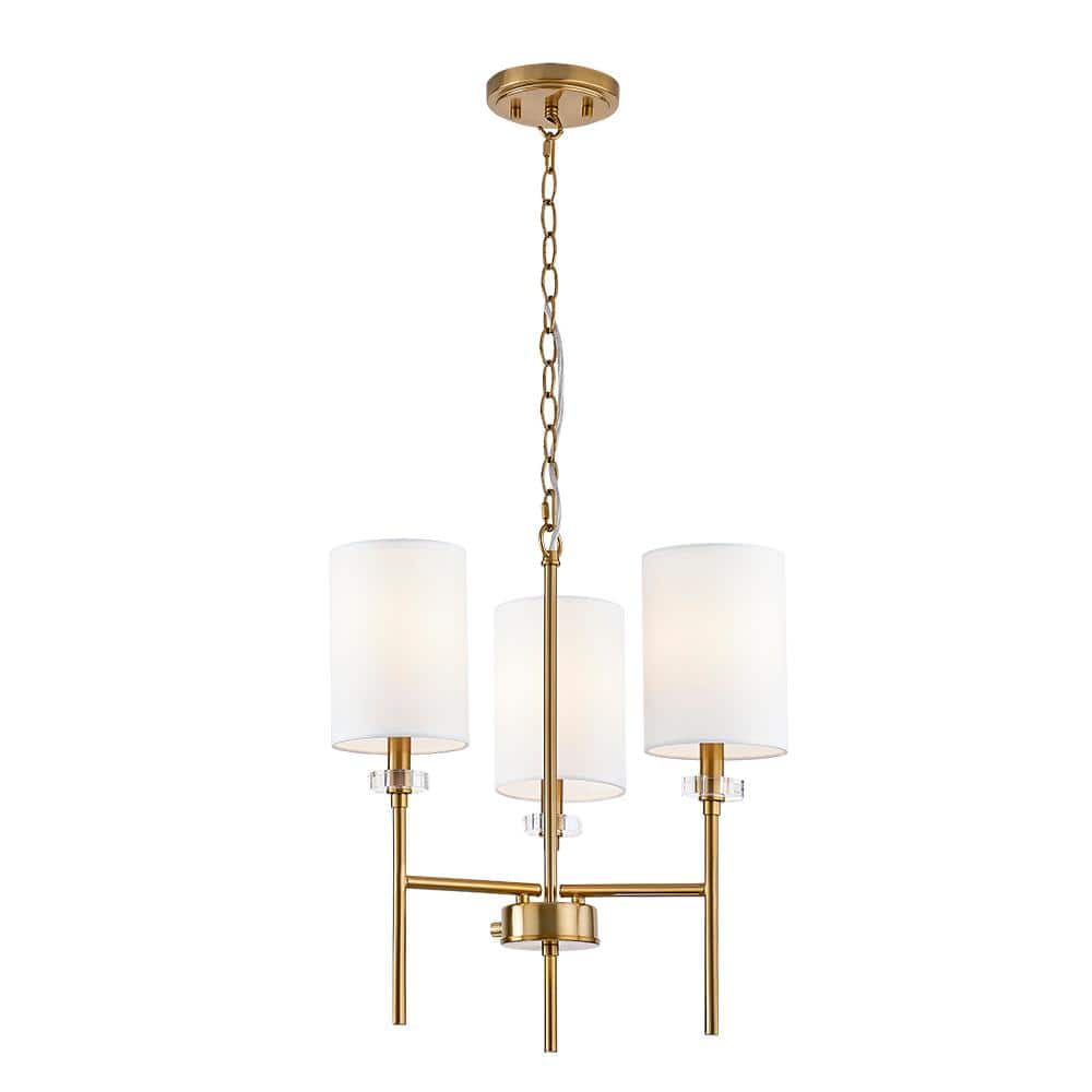 Home Decorators Collection Dawson Three Lights Chandelier Modern Aged Brass Finish with White Fabric Shades
