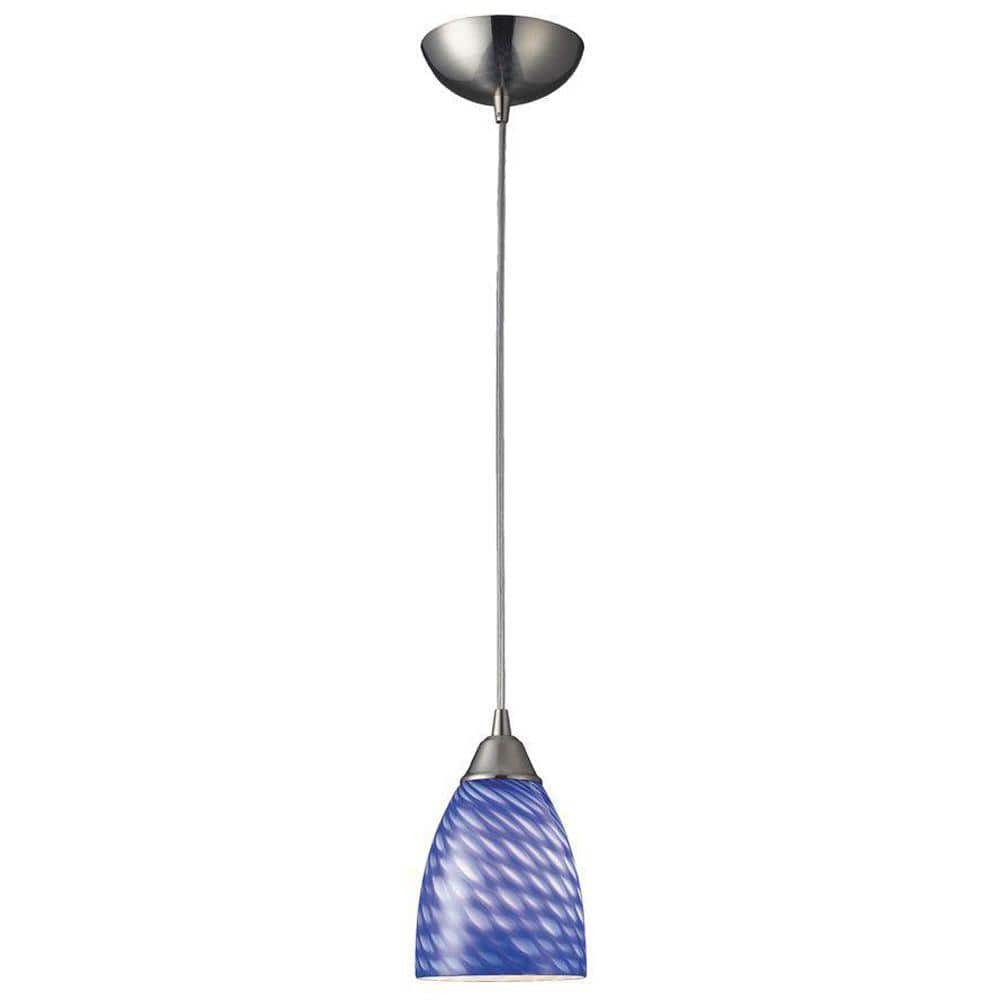 Titan Arco Baleno 1-Light Satin Nickel Pendant with Sapphire Glass Shade