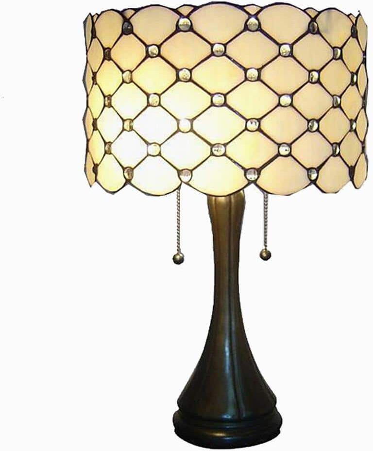 Warehouse of Tiffany 24 in. Antique Bronze Modern Stained Glass Table Lamp with Pull Chain