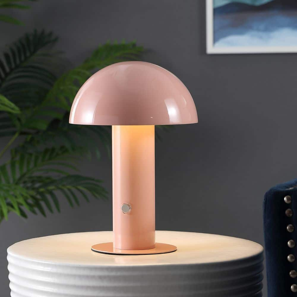 JONATHAN Y Boletus 10 .75 in. Contemporary Bohemian Rechargeable/Cordless Iron Integrated LED Mushroom Table Lamp in Pink