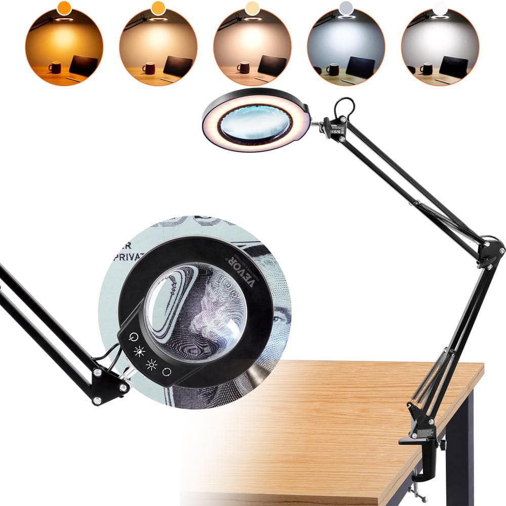 VEVOR LED Magnifying Glass with Light and Stand, 5X Magnifying Lamp, 4.3 in. Glass Lens, Desk Magnifier with Light