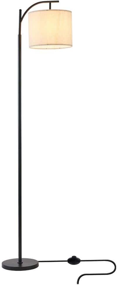 Tivleed 68.90 in. Matte Black Modern Lantern Floor Lamp with Beige Fabric Drum Shade, Lamp Kit Not Included