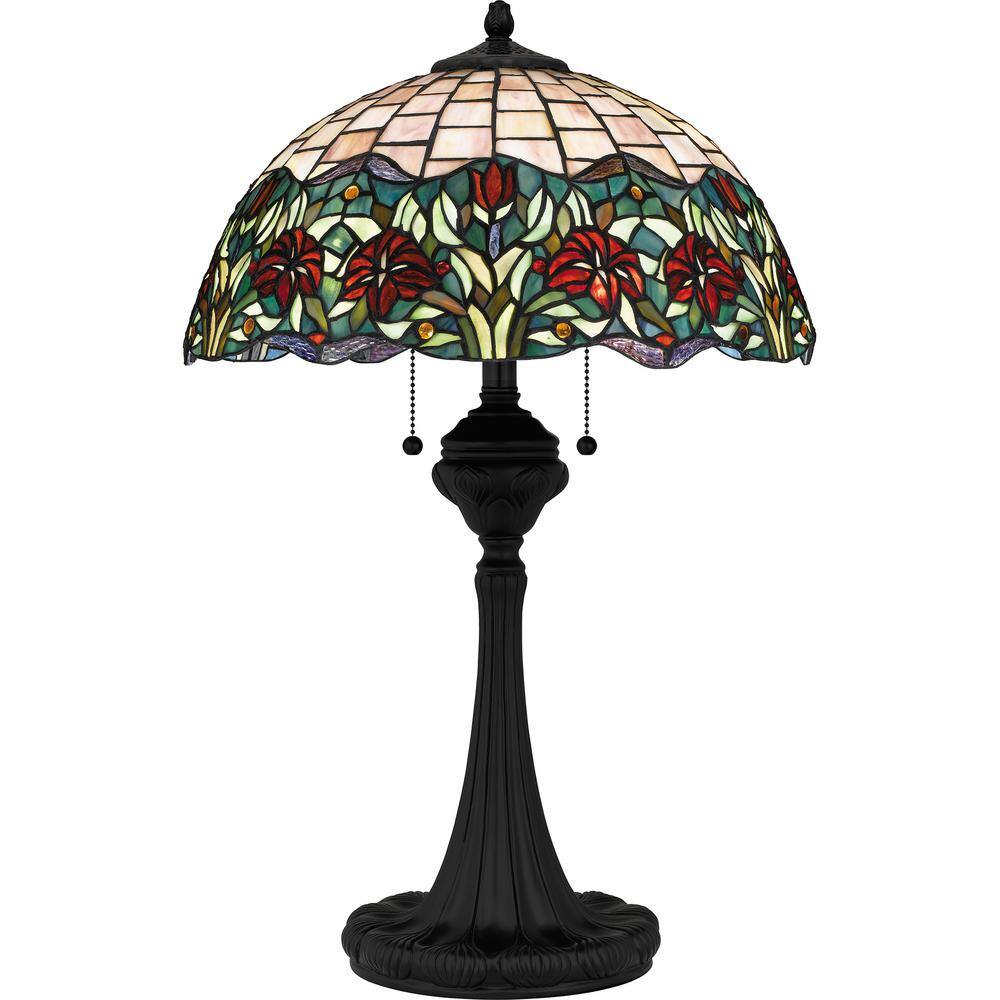Quoizel Venice 27 .5 in. Matte Black Table Lamp with Multicolor Art Glass Shade