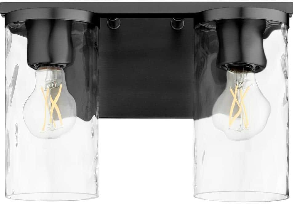 Quorum International Steinway 2-Light 100 watts base lamp Light Vanity, 12" Width 2 Hammered Glass- Mate Black