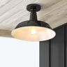 JONATHAN Y Camila 14 in. 1-Light Classic Industrial Indoor/Outdoor Iron LED Semi Flush Mount, Black/White