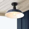 JONATHAN Y Camila 14 in. 1-Light Navy/White Classic Industrial Indoor/Outdoor Iron LED Semi Flush Mount