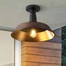 JONATHAN Y Camila 14 in. 1-Light Classic Industrial Indoor/Outdoor Iron LED Semi Flush Mount, Oil Rubbed Bronze/Copper