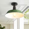 JONATHAN Y Camila 14 in. 1-Light Green/White Classic Industrial Indoor/Outdoor Iron LED Semi Flush Mount