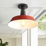 JONATHAN Y Camila 14 in. 1-Light Red/White Classic Industrial Indoor/Outdoor Iron LED Semi Flush Mount