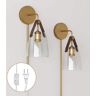 Nathan James Viola 6 in. W 2-Pack Vintaged Brass Plugin Bedside Reading Lamp Wall Sconce, with Faux Leather Accent and Glass Shade