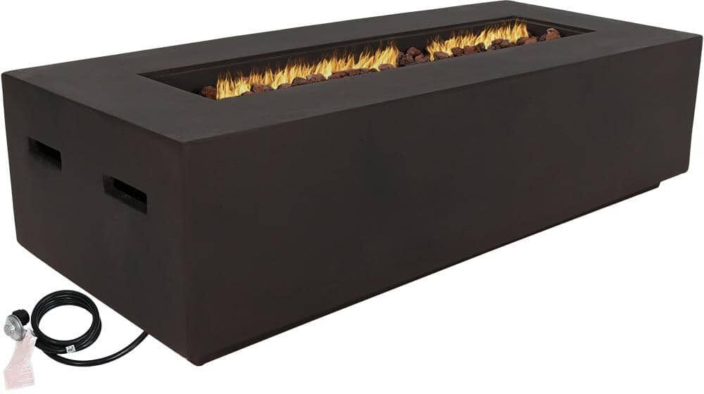 Sunnydaze Decor 56 in. Rectangular Fiberglass Propane Gas Fire Pit Coffee Table with Lava Rocks in Brown