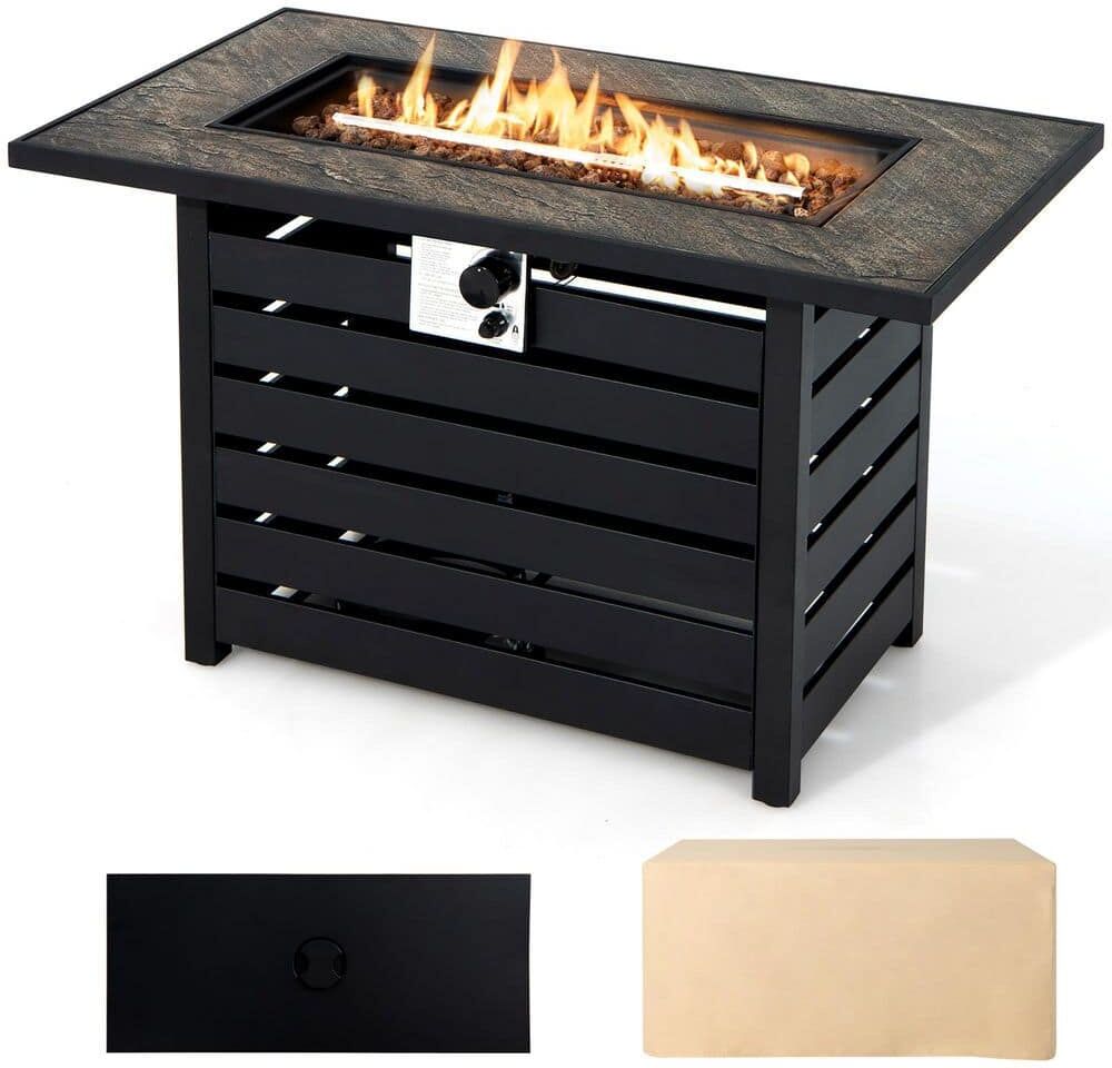 Costway 42 in. Rectangular Metal Propane Fire Pit Table 50,000 BTU W/Lava Rocks and PVC Cover