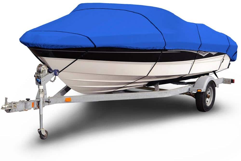 Budge Sportsman 1200 Denier 12 ft. to 14 ft. (Beam Width to 68 in.) Blue V-Hull Fishing Boat Cover Size BT-1