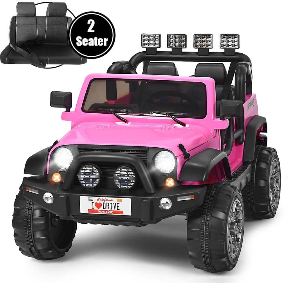 Costway 12.6 in. 12-Volt Kids Ride On Car 2 Seater Truck RC Electric Vehicles with Storage Room Pink