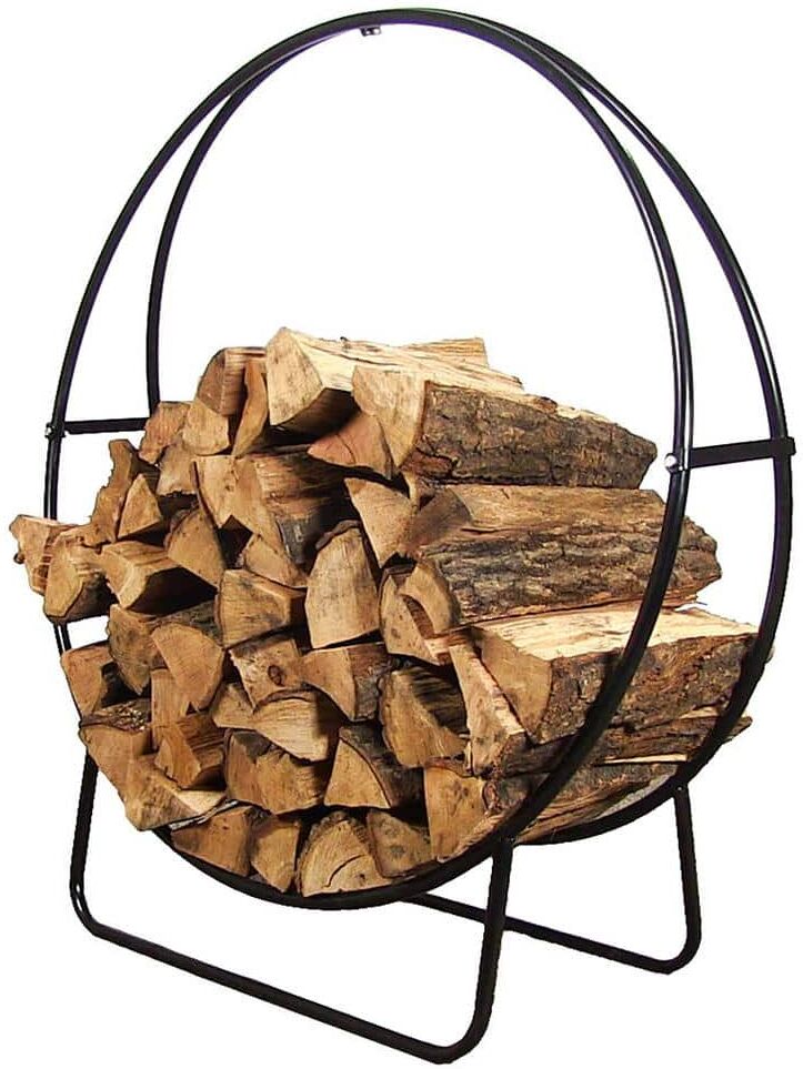 Sunnydaze Decor 24 in. Black Steel Firewood Storage Log Hoop