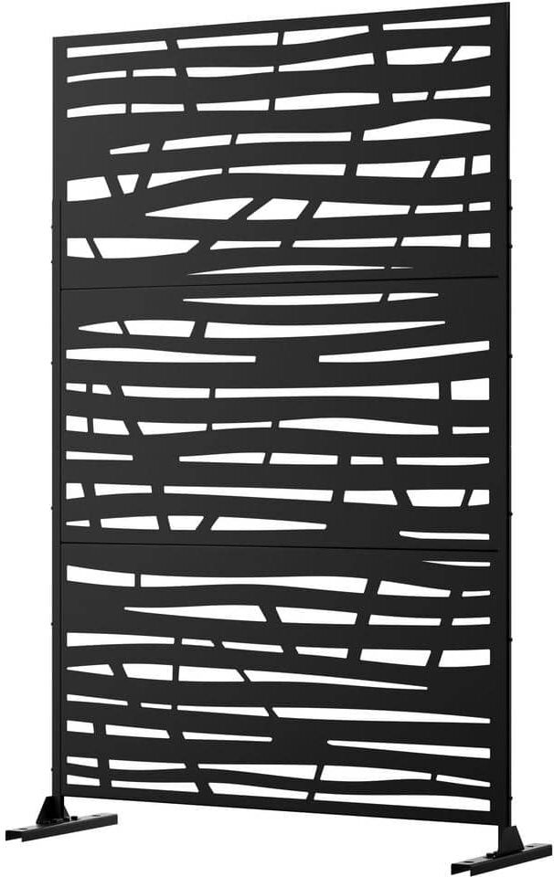 FENCY 76 in. Galvanized Steel Garden Fence Outdoor Privacy Screen Garden Screen Panels Jungle Pattern in Black