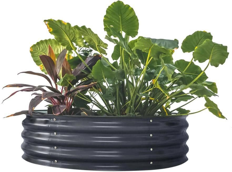 vego garden 11 in. Tall 42 in. Wide Round Modern Gray Metal Raised Garden Bed Kit