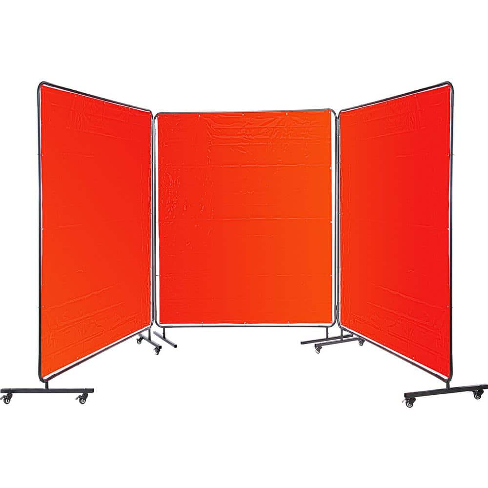 VEVOR Welding Screen 6 ft. x 6 ft. 3 Panel Welding Curtain Flame Retardant with Frame and Wheels adjustable Size, Red