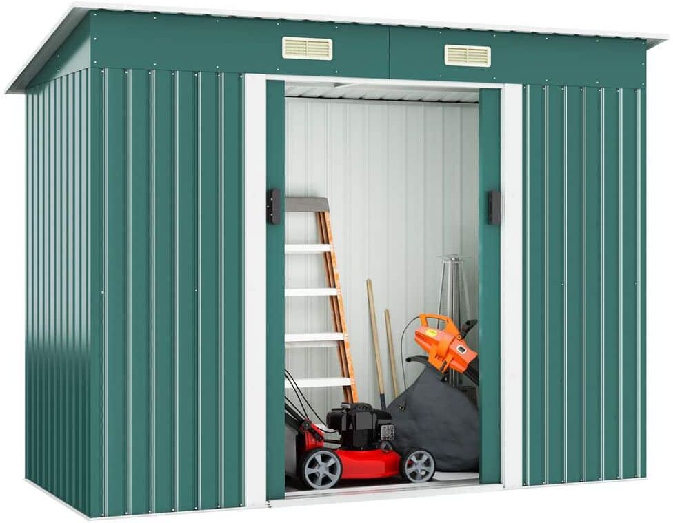 JAXPETY 9.1 ft.W x 4.3 ft.D Outdoor Metal Storage Shed Garden Tool Storage Building Galvanized Steel, Green (39.13 sq. ft.)