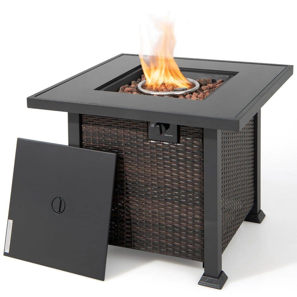 Costway 32 in. Propane Fire Pit Table 50,000 BTU Square Firepit Heater w/Lava Rocks Cover
