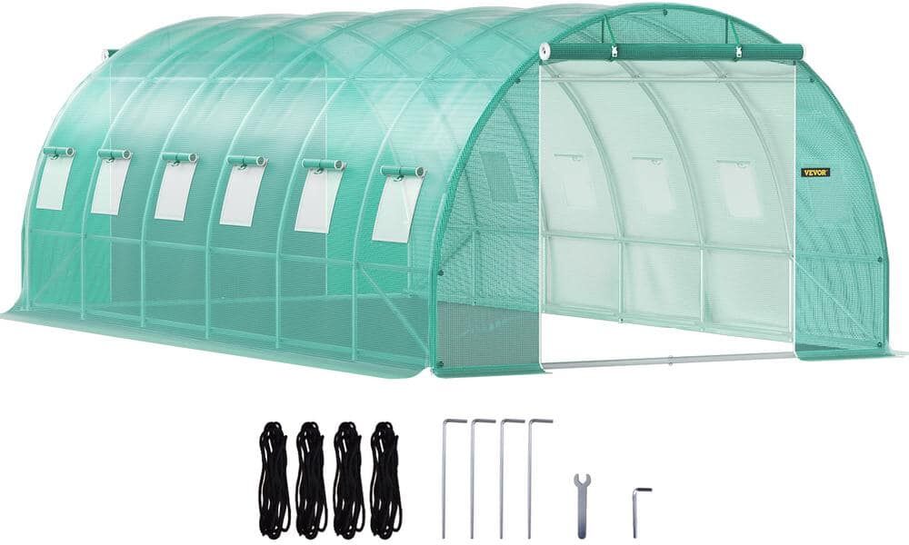 VEVOR Walk-in Tunnel Greenhouse 10 ft. W x 20 ft. D x 7 ft. H Portable Plant Greenhouse with Galvanized Steel Hoops, Green