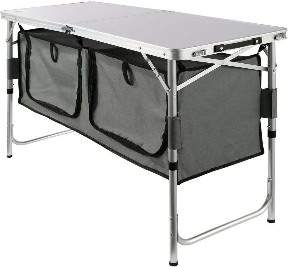 VEVOR Camping Kitchen Table 3 Adjustable Height Aluminum Portable Folding Camp Cooking Station with Carrying Bag