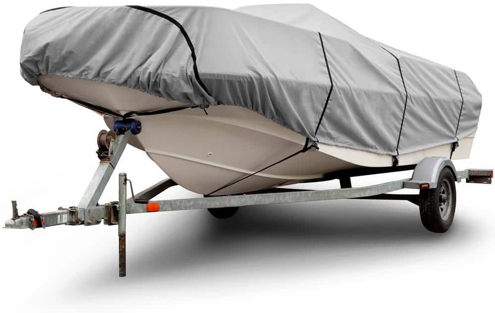 Budge Sportsman 300 Denier 16 ft. to 18 ft. (Beam Width Up to 90 in.) Gray V-Hull Fishing Boat Cover Size BT-3