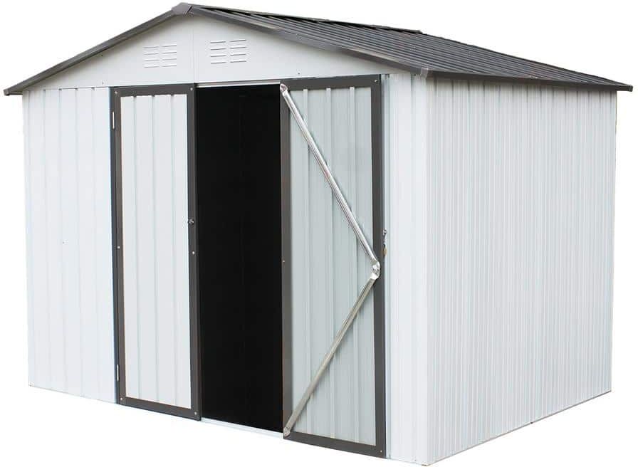 Amucolo 8 ft. W x 6 ft. D Galvanized Steel Shed with Lockable Double Doors, Tool Storage Garden Shed