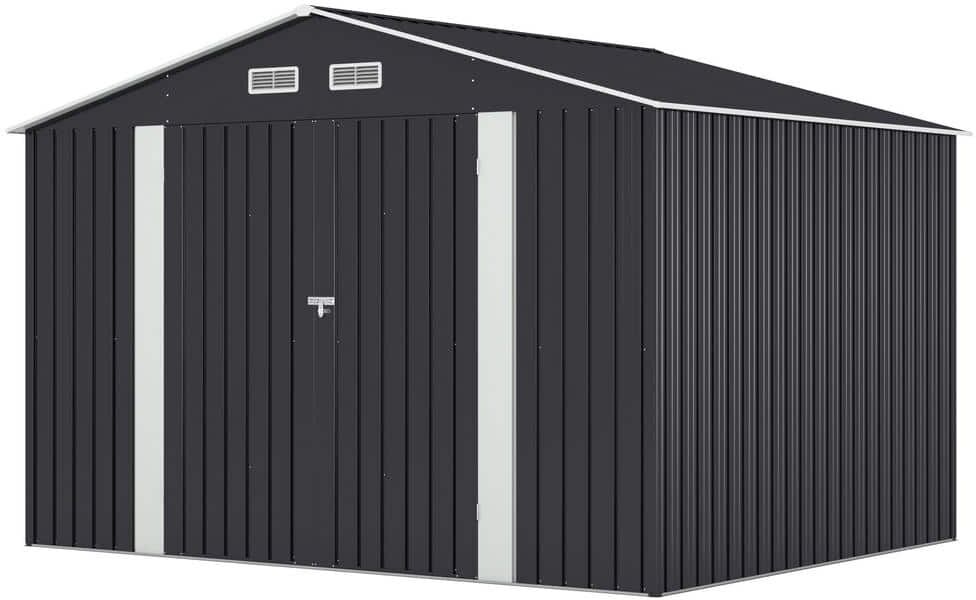 JAXPETY 10 ft. W x 8 ft. D Outdoor Storage Metal Shed Garden Tool Galvanized Steel Shed with Sliding Doors (80 sq. ft.)