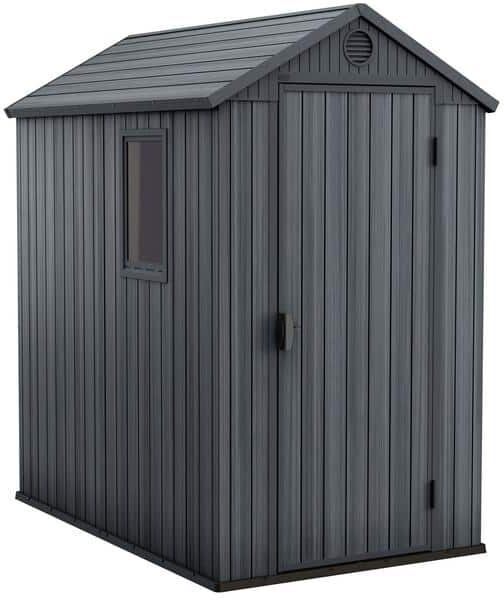 Keter Darwin 4 ft. W x 6 ft. D Outdoor Durable Resin Plastic Storage Shed with Lockable Door and Floor, Grey (24.96 sq. ft.)